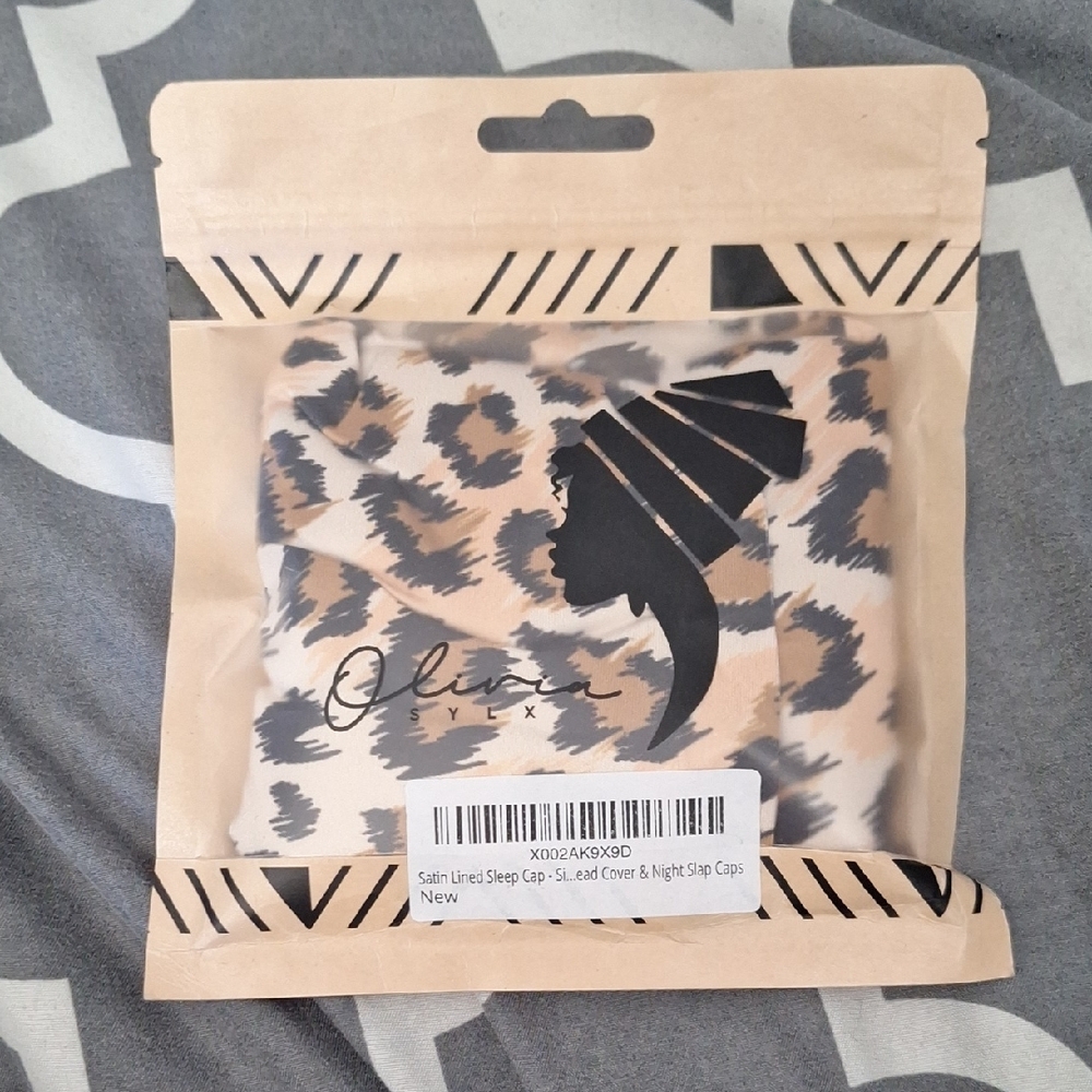 Leopard Print Satin Lined Sleep Cap